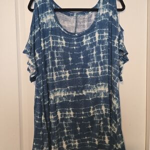 Lane Bryant Blue Tie-Dye Cold-Shoulder Scoop Neck Tunic